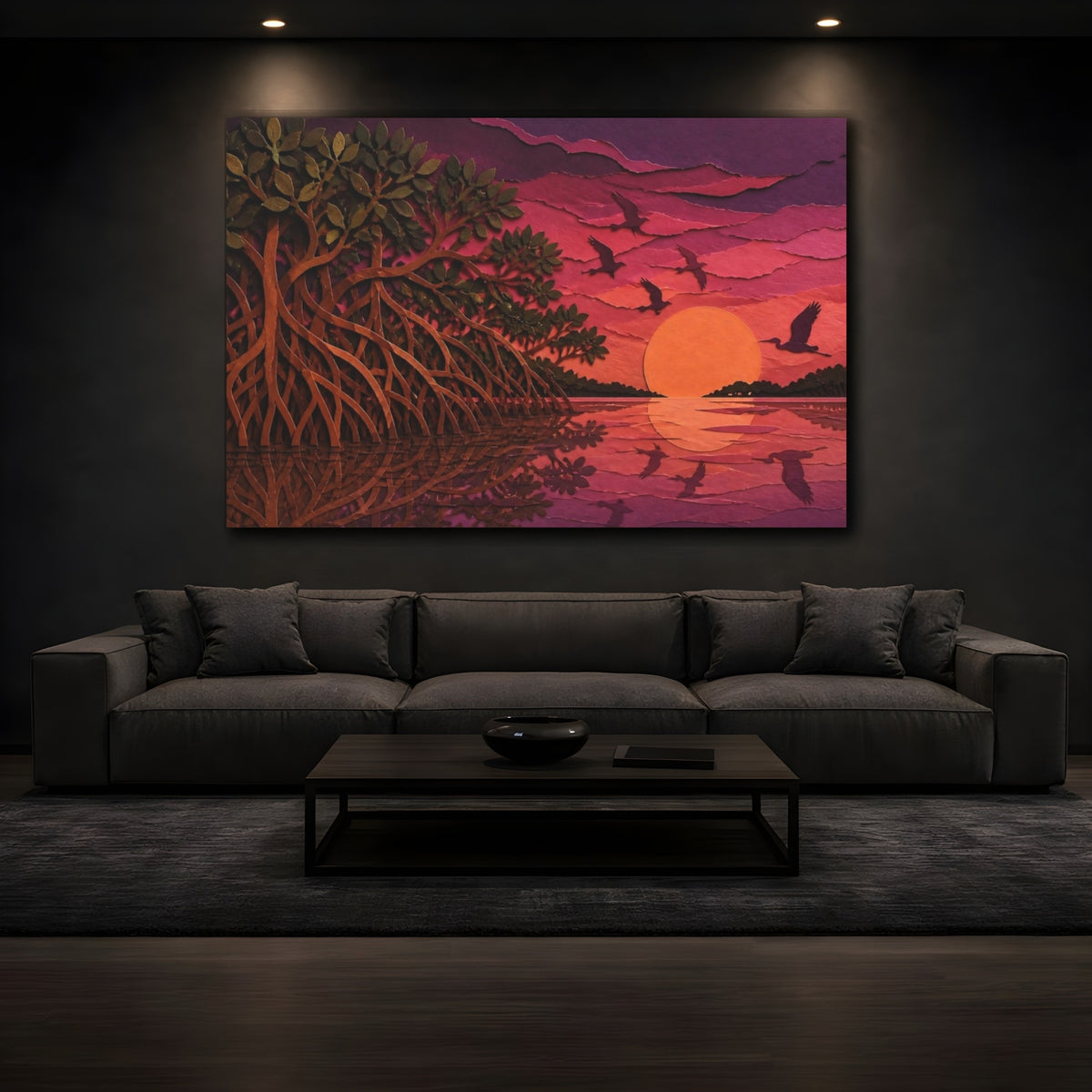 Mockup 3. Mangrove Nature Sunset shown as canvas print