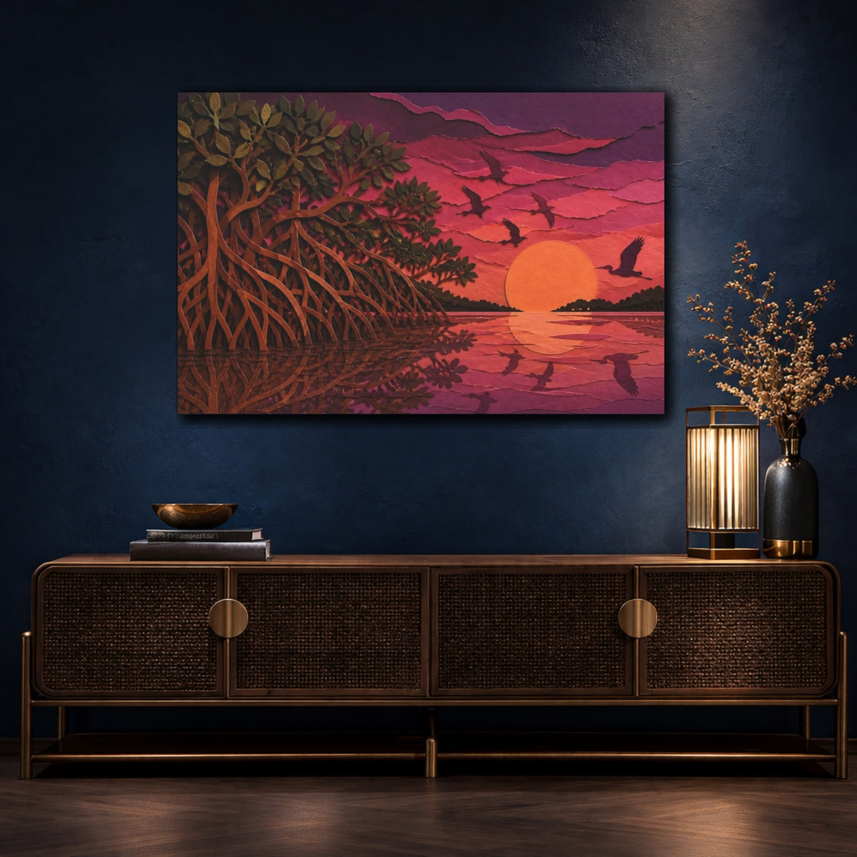 Mockup 4. Mangrove Nature Sunset shown as canvas print