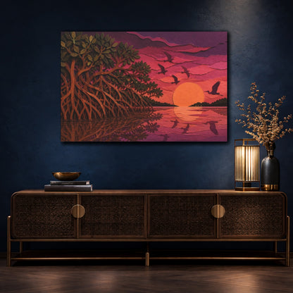 Mockup 4. Mangrove Nature Sunset shown as canvas print