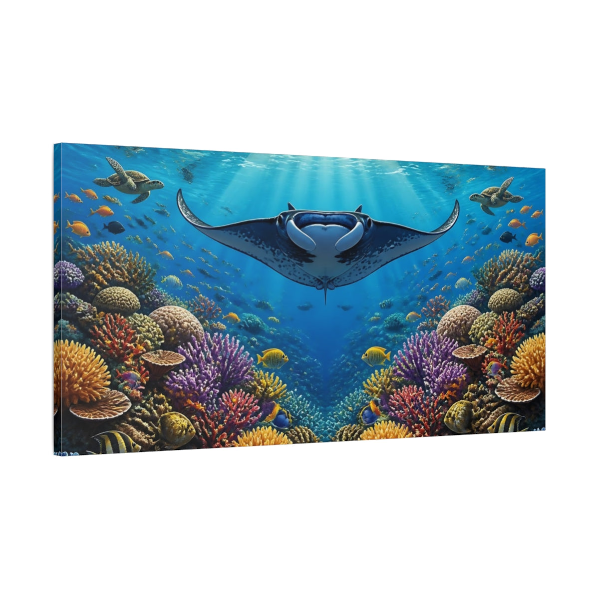 Main Mockup. Manta Ray Reef Animals shown as canvas print