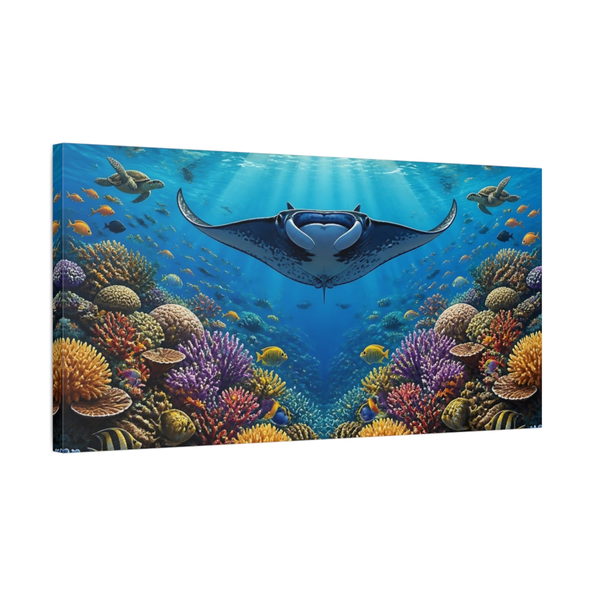 Side Mockup 1. Manta Ray Reef Animals shown as canvas print