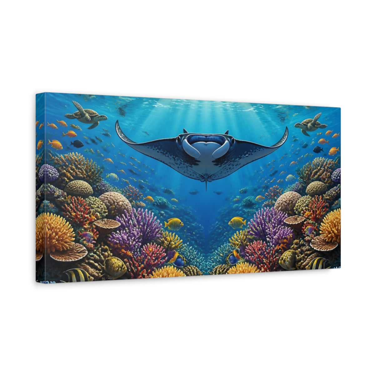 Side Mockup 3. Manta Ray Reef Animals shown as canvas print