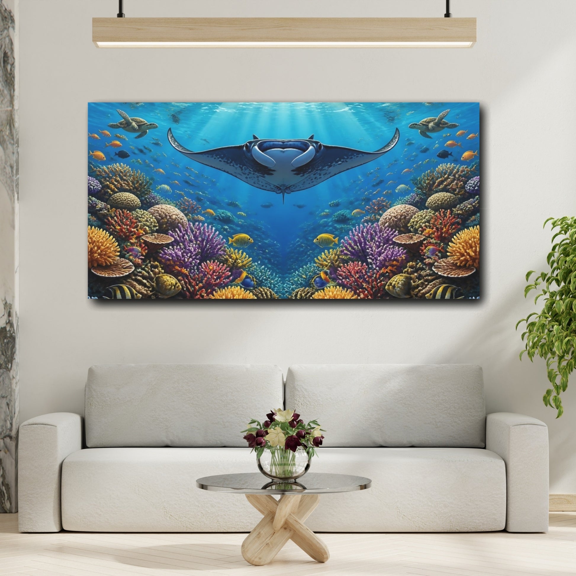 Mockup 2. Manta Ray Reef Animals shown as canvas print