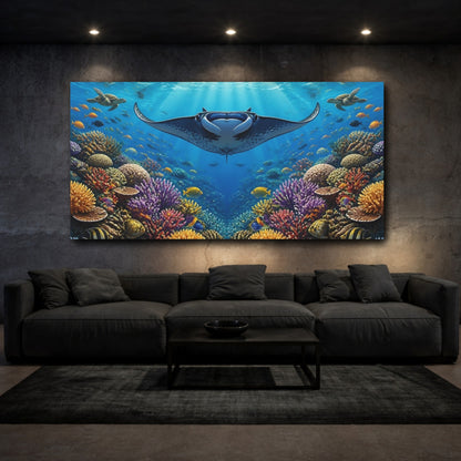 Mockup 3. Manta Ray Reef Animals shown as canvas print