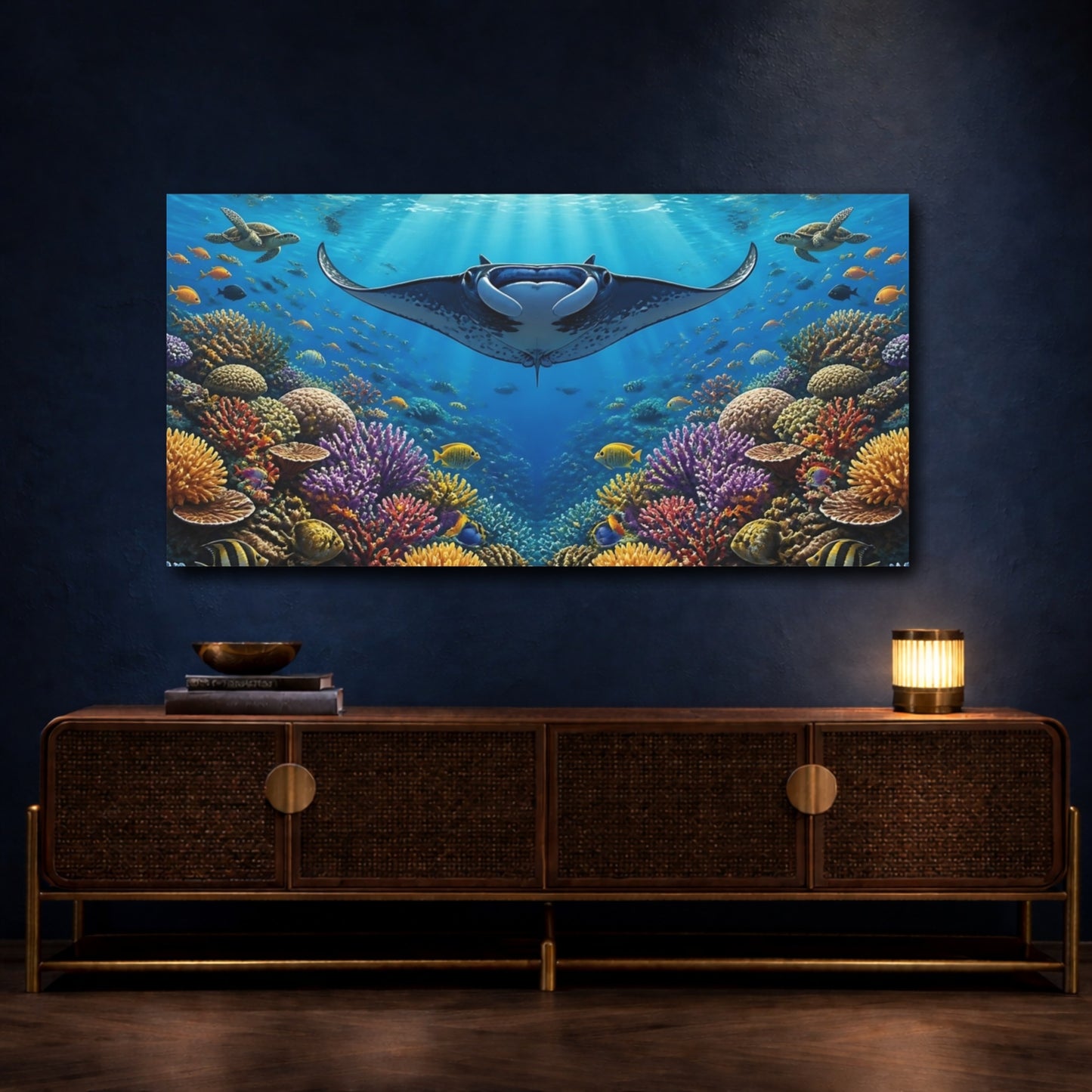 Mockup 4. Manta Ray Reef Animals shown as canvas print