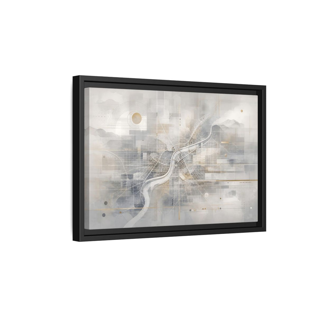 Side Mockup 6. Maps City Map Grey Gold Map shown as stretched canvas wall art