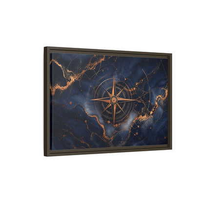 Side Mockup 2. Maps Compass Rose Blue And Gold shown as stretched canvas wall art