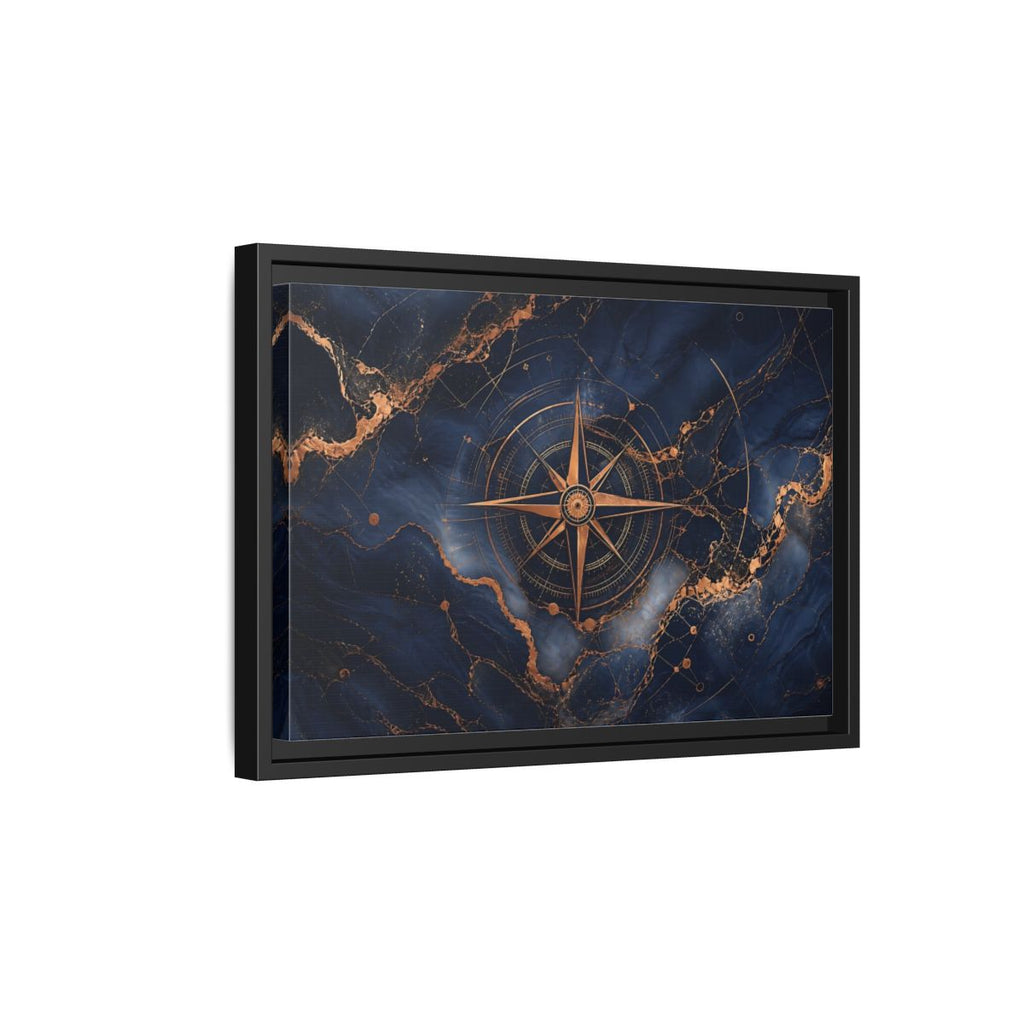 Side Mockup 6. Maps Compass Rose Blue And Gold shown as stretched canvas wall art