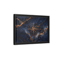 Side Mockup 6. Maps Compass Rose Blue And Gold shown as stretched canvas wall art
