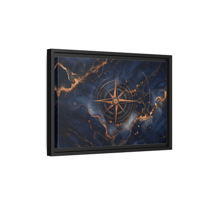Side Mockup 6. Maps Compass Rose Blue And Gold shown as stretched canvas wall art
