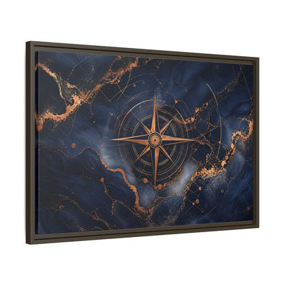 Side Mockup 11. Maps Compass Rose Blue And Gold shown as stretched canvas wall art