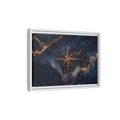 Side Mockup 4. Maps Compass Rose Blue And Gold shown as stretched canvas wall art