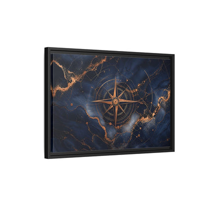 Side Mockup 3. Maps Compass Rose Blue And Gold shown as stretched canvas wall art