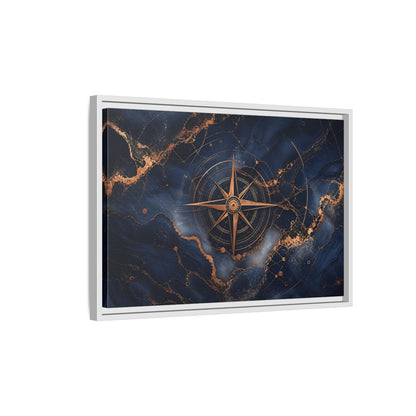 Side Mockup 1. Maps Compass Rose Blue And Gold shown as stretched canvas wall art