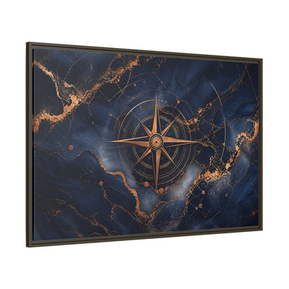 Side Mockup 8. Maps Compass Rose Blue And Gold shown as stretched canvas wall art
