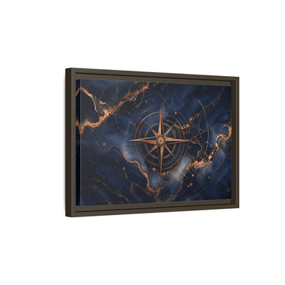 Side Mockup 5. Maps Compass Rose Blue And Gold shown as stretched canvas wall art