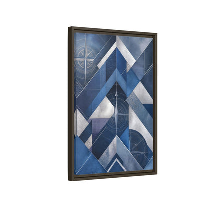 Side Mockup 2. Maps Compass Rose Blue And Silver shown as stretched canvas wall art