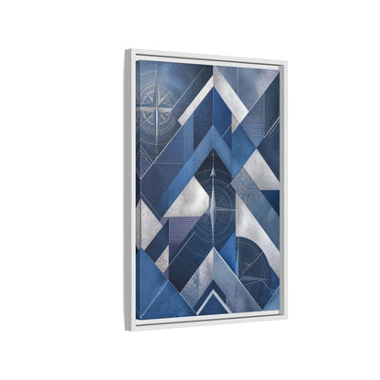 Side Mockup 1. Maps Compass Rose Blue And Silver shown as stretched canvas wall art