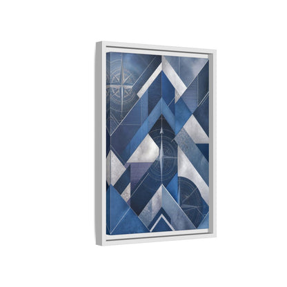 Side Mockup 4. Maps Compass Rose Blue And Silver shown as stretched canvas wall art