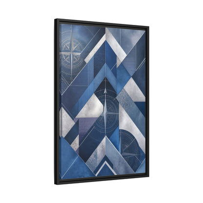 Side Mockup 14. Maps Compass Rose Blue And Silver shown as stretched canvas wall art