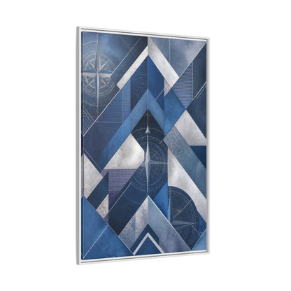 Side Mockup 7. Maps Compass Rose Blue And Silver shown as stretched canvas wall art