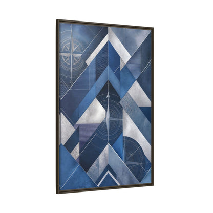 Side Mockup 8. Maps Compass Rose Blue And Silver shown as stretched canvas wall art