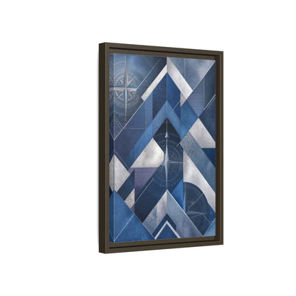 Side Mockup 5. Maps Compass Rose Blue And Silver shown as stretched canvas wall art