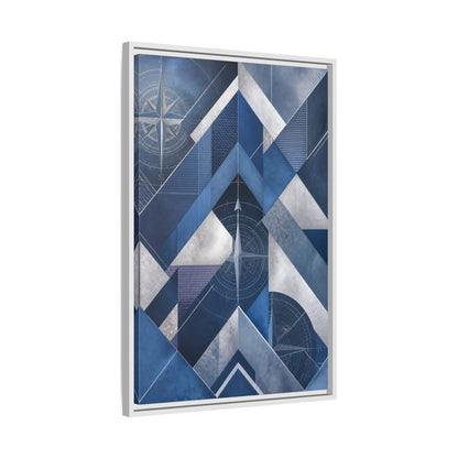 Side Mockup 10. Maps Compass Rose Blue And Silver shown as stretched canvas wall art