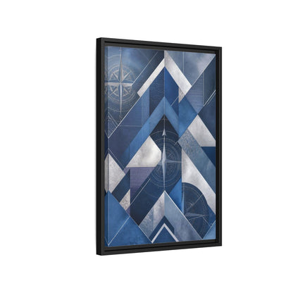 Side Mockup 3. Maps Compass Rose Blue And Silver shown as stretched canvas wall art