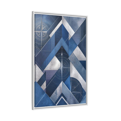 Side Mockup 9. Maps Compass Rose Blue And Silver shown as stretched canvas wall art