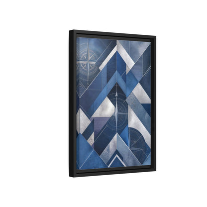 Side Mockup 6. Maps Compass Rose Blue And Silver shown as stretched canvas wall art