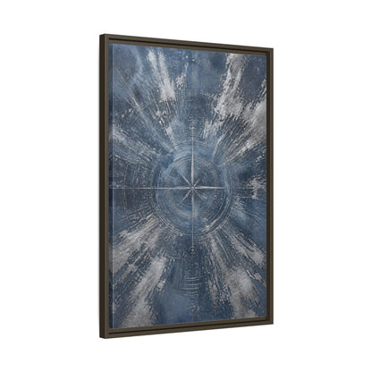 Side Mockup 11. Maps Compass Rose Blue And Silver shown as stretched canvas wall art