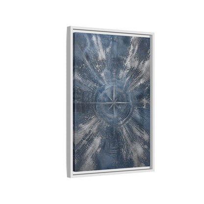 Side Mockup 1. Maps Compass Rose Blue And Silver shown as stretched canvas wall art