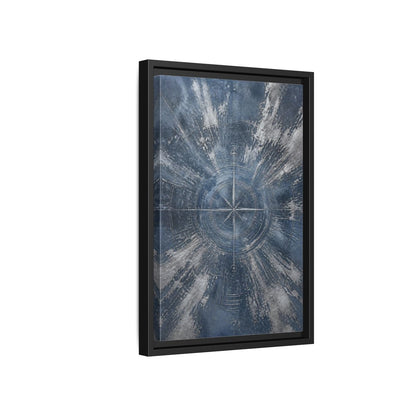 Side Mockup 6. Maps Compass Rose Blue And Silver shown as stretched canvas wall art