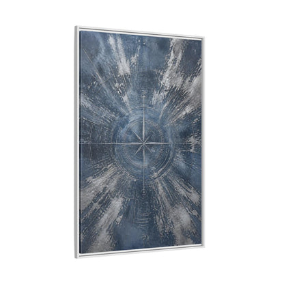 Side Mockup 7. Maps Compass Rose Blue And Silver shown as stretched canvas wall art