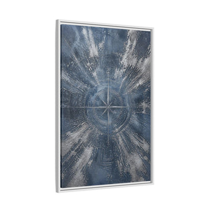 Side Mockup 9. Maps Compass Rose Blue And Silver shown as stretched canvas wall art