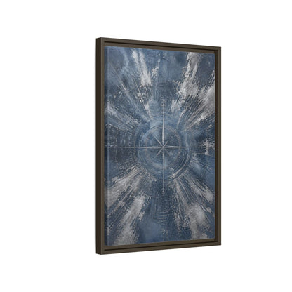 Side Mockup 2. Maps Compass Rose Blue And Silver shown as stretched canvas wall art