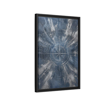 Side Mockup 3. Maps Compass Rose Blue And Silver shown as stretched canvas wall art