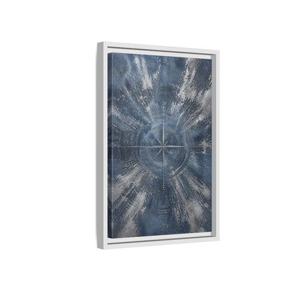 Side Mockup 4. Maps Compass Rose Blue And Silver shown as stretched canvas wall art