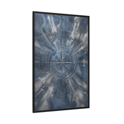 Side Mockup 12. Maps Compass Rose Blue And Silver shown as stretched canvas wall art