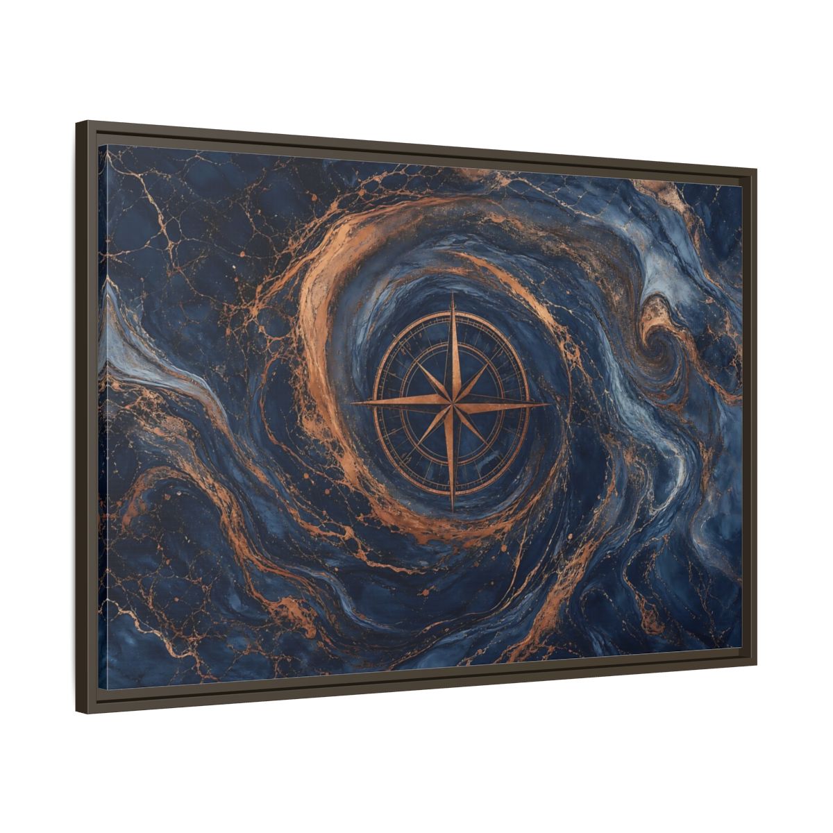 Main Mockup. Maps Compass Rose Blue Gold Compass shown as stretched canvas wall art