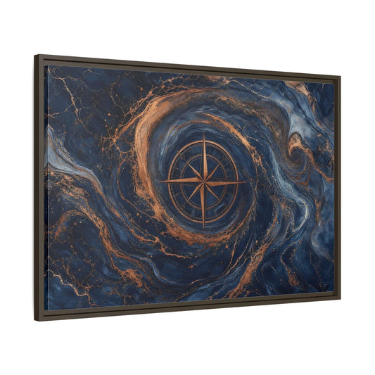 Main Mockup. Maps Compass Rose Blue Gold Compass shown as stretched canvas wall art