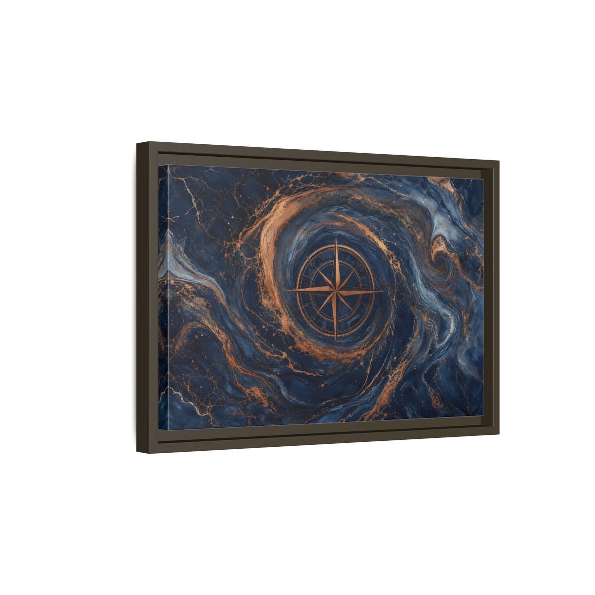 Side Mockup 5. Maps Compass Rose Blue Gold Compass shown as stretched canvas wall art
