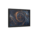 Side Mockup 6. Maps Compass Rose Blue Gold Compass shown as stretched canvas wall art
