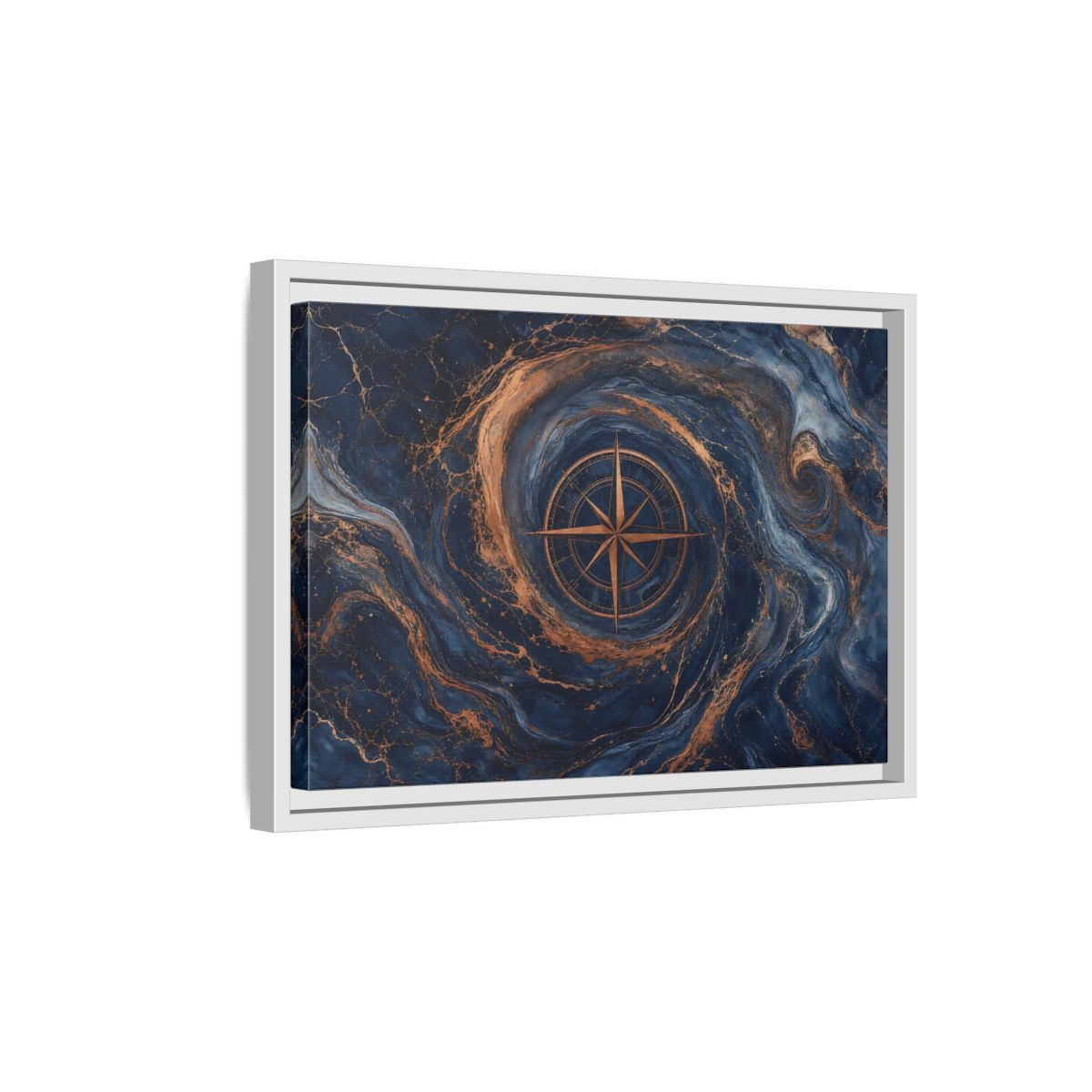 Side Mockup 4. Maps Compass Rose Blue Gold Compass shown as stretched canvas wall art