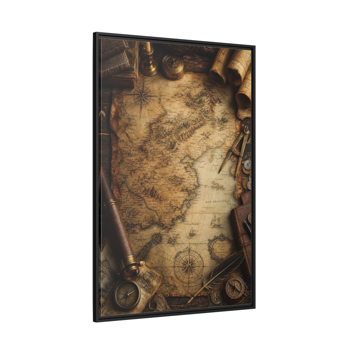 Side Mockup 12. Maps Vintage Map Vintage Map shown as stretched canvas wall art