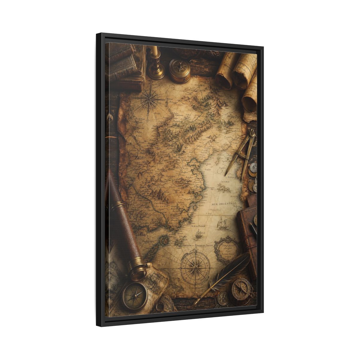 Side Mockup 14. Maps Vintage Map Vintage Map shown as stretched canvas wall art