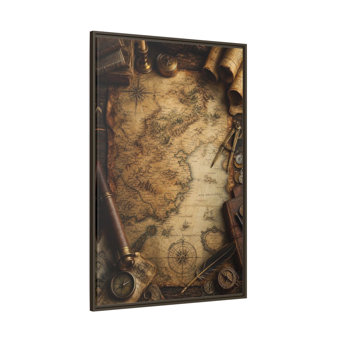 Side Mockup 8. Maps Vintage Map Vintage Map shown as stretched canvas wall art