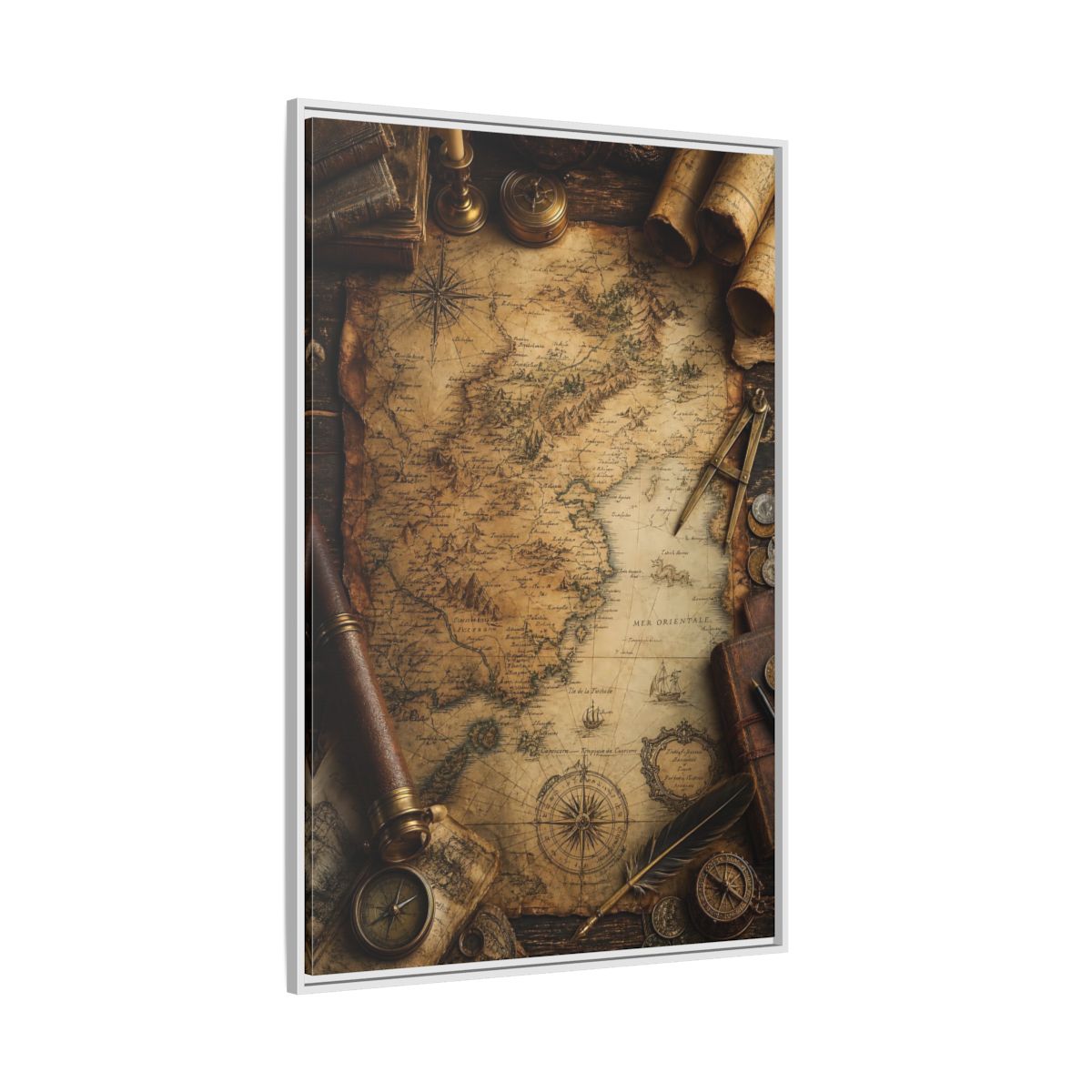 Side Mockup 7. Maps Vintage Map Vintage Map shown as stretched canvas wall art