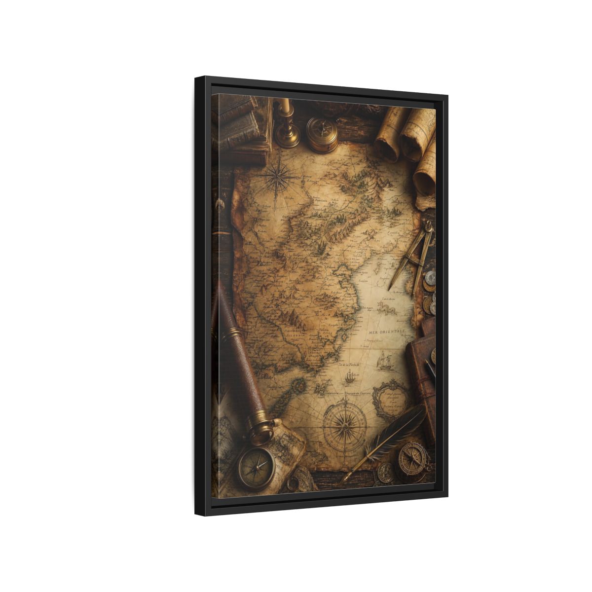 Side Mockup 3. Maps Vintage Map Vintage Map shown as stretched canvas wall art
